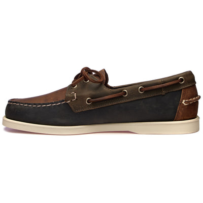 Docksides Man Portland Spinnaker Waxed Mocassin BROWN-NAVY-GREY Dressed Side (jpg Rgb)		