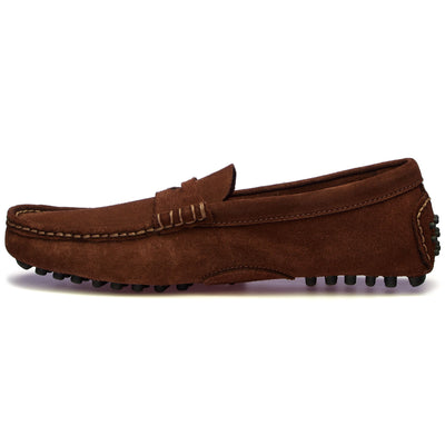 Moc Man RUSSEL SUEDE Slip On DK BROWN Dressed Side (jpg Rgb)		