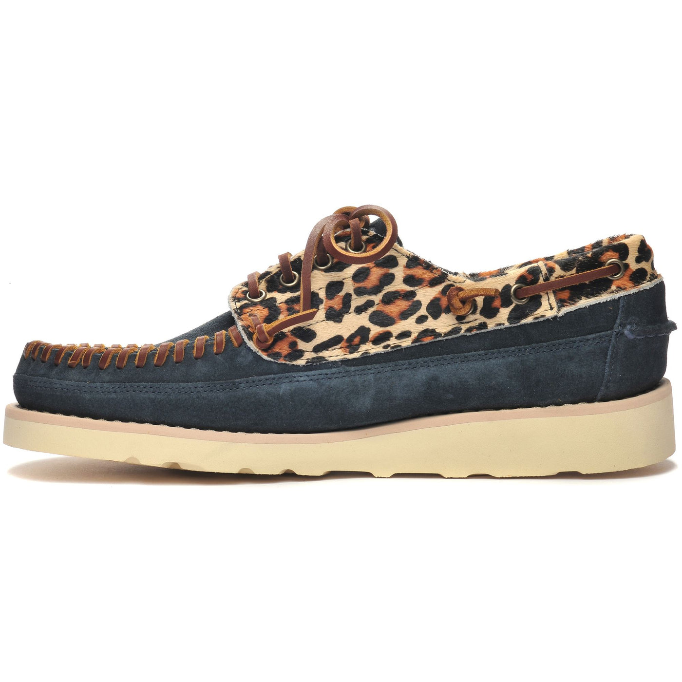 Moc Man KEUKA WILD Moccasin BLUENAVY-LEOPARD Dressed Side (jpg Rgb)		