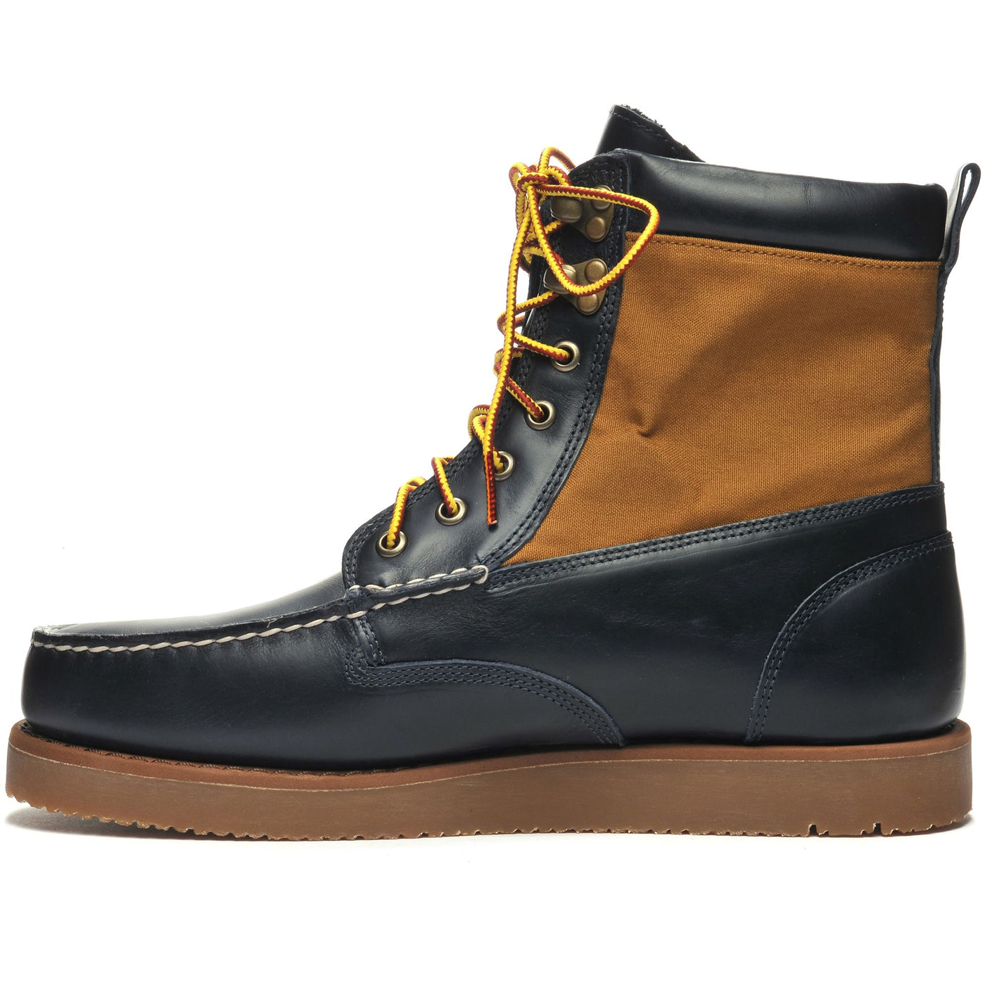 Moc Man ROGDEN BOOT MILLERAIN Mid Cut BLUE NAVY-OCRA Dressed Side (jpg Rgb)		
