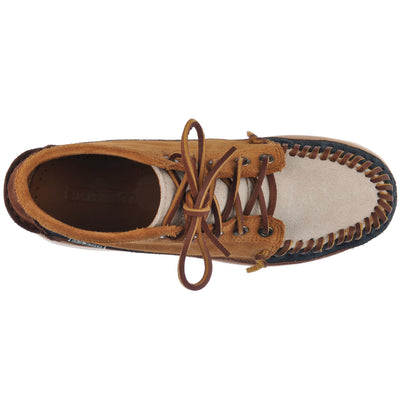 Moc Woman CAYUGA MID WOMAN Mid Cut TAN-PAPYRUS-NAVY-DKBROWN Dressed Back (jpg Rgb)		