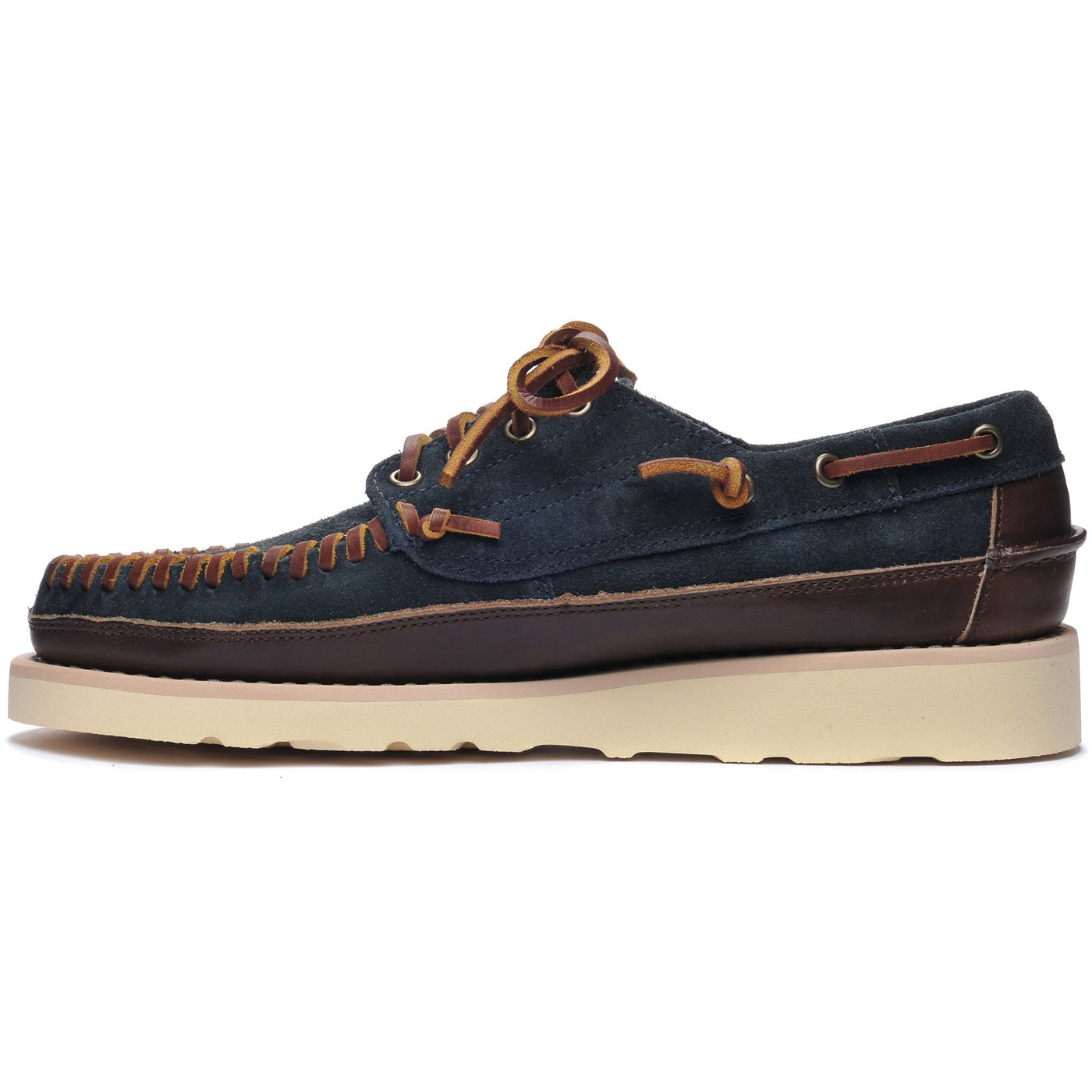 Moc Man KEUKA LEA CANOE MOC Moccasin BLUE NAVY-DK BROWN Dressed Side (jpg Rgb)		