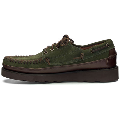 Moc Man KEUKA LEA CANOE MOC Moccasin DK BROWN-DK MILITARY Dressed Side (jpg Rgb)		