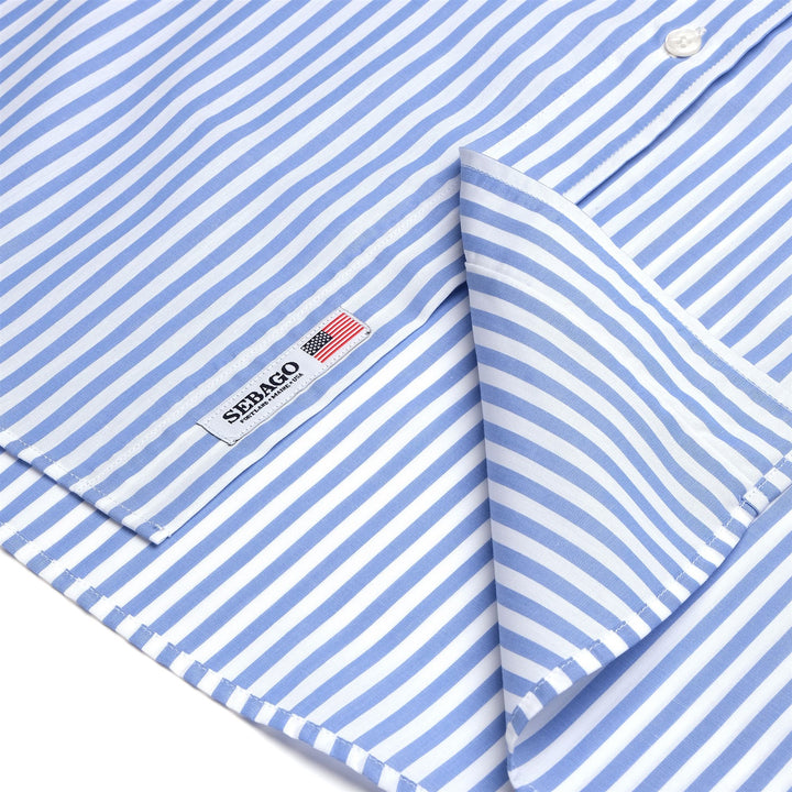 SHIRTS Unisex OAKLAND Button  Down WHITE-BLUE NAVY Dressed Side (jpg Rgb)		