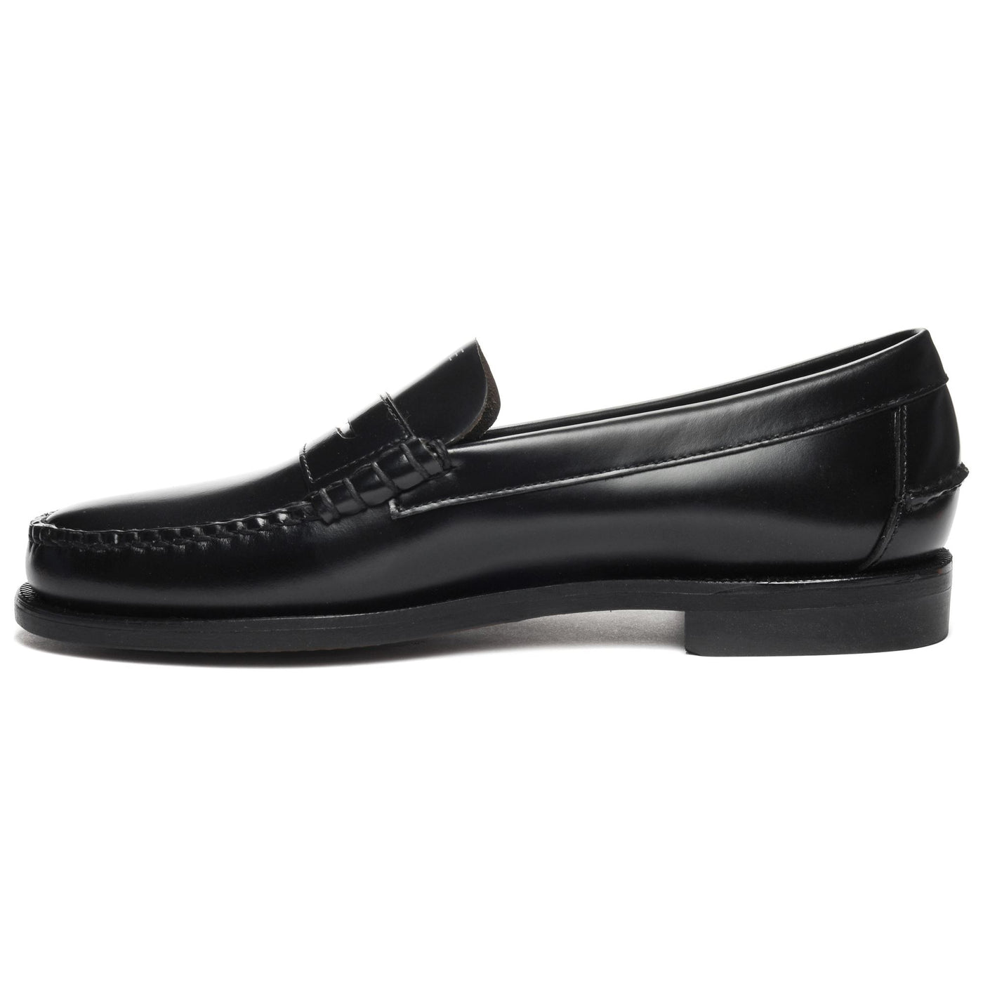 Moc Man CLASSIC DAN TAG Moccasin BLACK- WHITE WHITE SOCKS Dressed Side (jpg Rgb)		