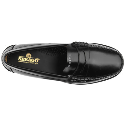 Moc Man CLASSIC DAN TAG Moccasin BLACK- WHITE WHITE SOCKS Dressed Back (jpg Rgb)		