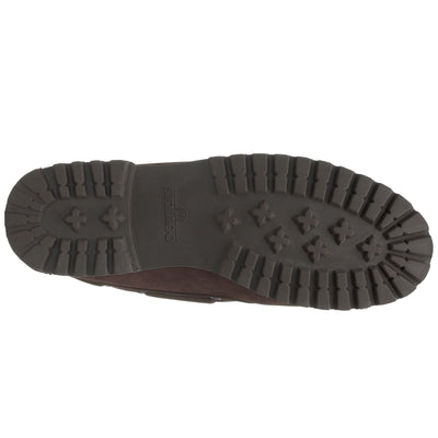 Moc Man ACADIA NUBUK Low Cut DK BROWN-BLACK Dressed Front (jpg Rgb)	
