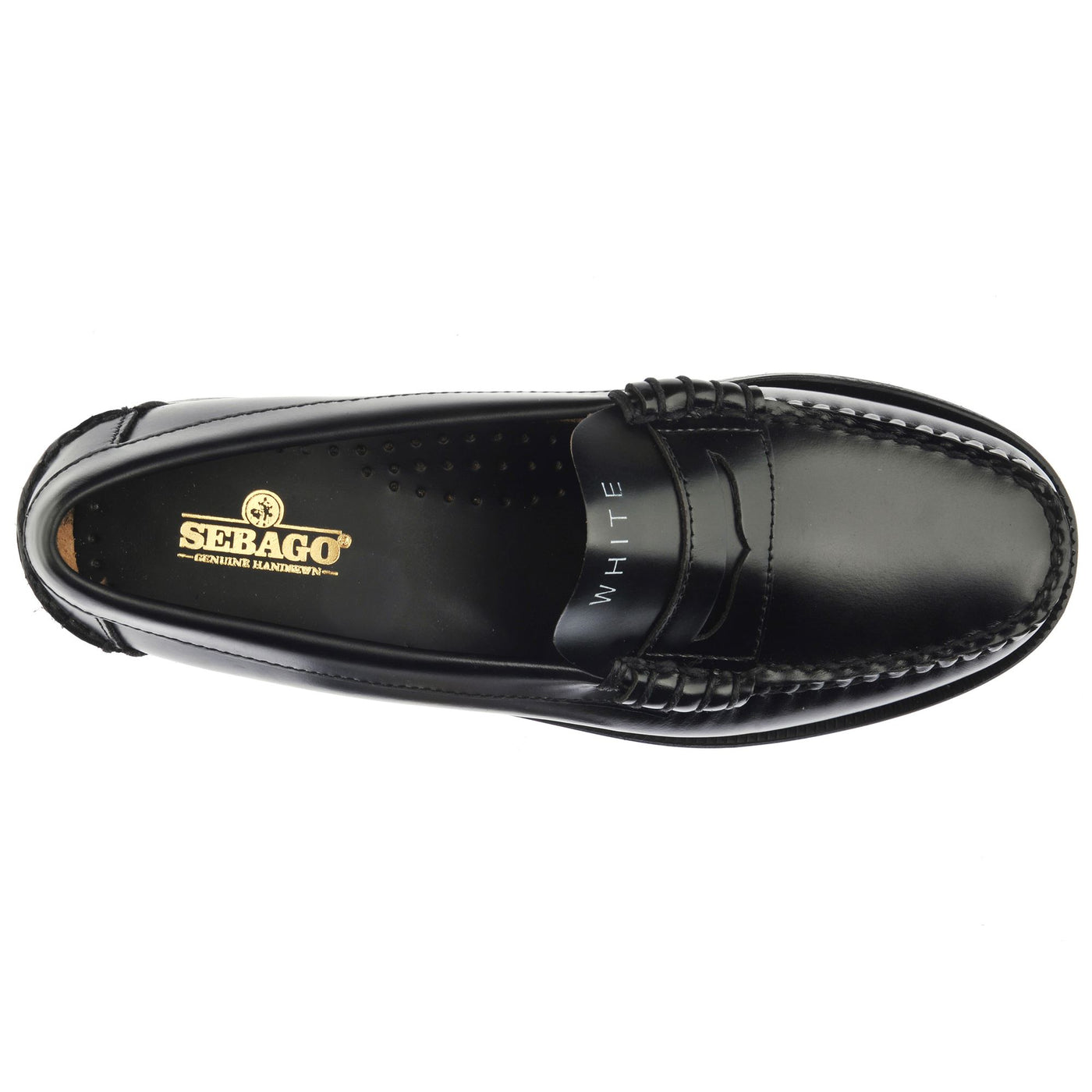 Moc Woman CLASSIC DAN TAG WOMAN Moccasin BLACK- WHITE WHITE SOCKS Dressed Back (jpg Rgb)		