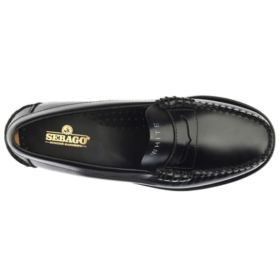Moc Woman CLASSIC DAN TAG WOMAN Moccasin BLACK- WHITE WHITE SOCKS Dressed Back (jpg Rgb)		