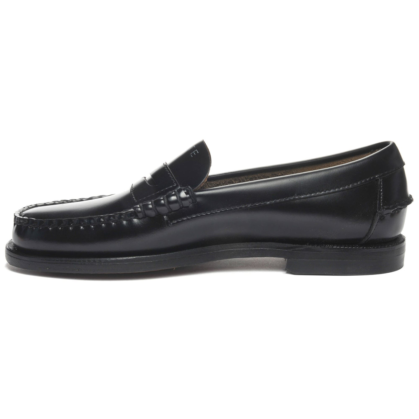 Moc Woman CLASSIC DAN TAG WOMAN Moccasin BLACK- WHITE WHITE SOCKS Dressed Side (jpg Rgb)		