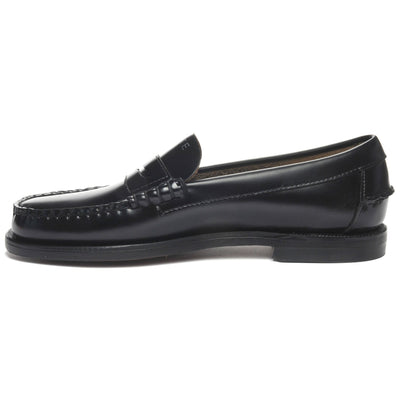 Moc Woman CLASSIC DAN TAG WOMAN Moccasin BLACK- WHITE WHITE SOCKS Dressed Side (jpg Rgb)		