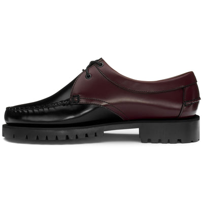 Moc Man JAMES LUG BICOLOR Moccasin GARNET-BLACK Dressed Side (jpg Rgb)		
