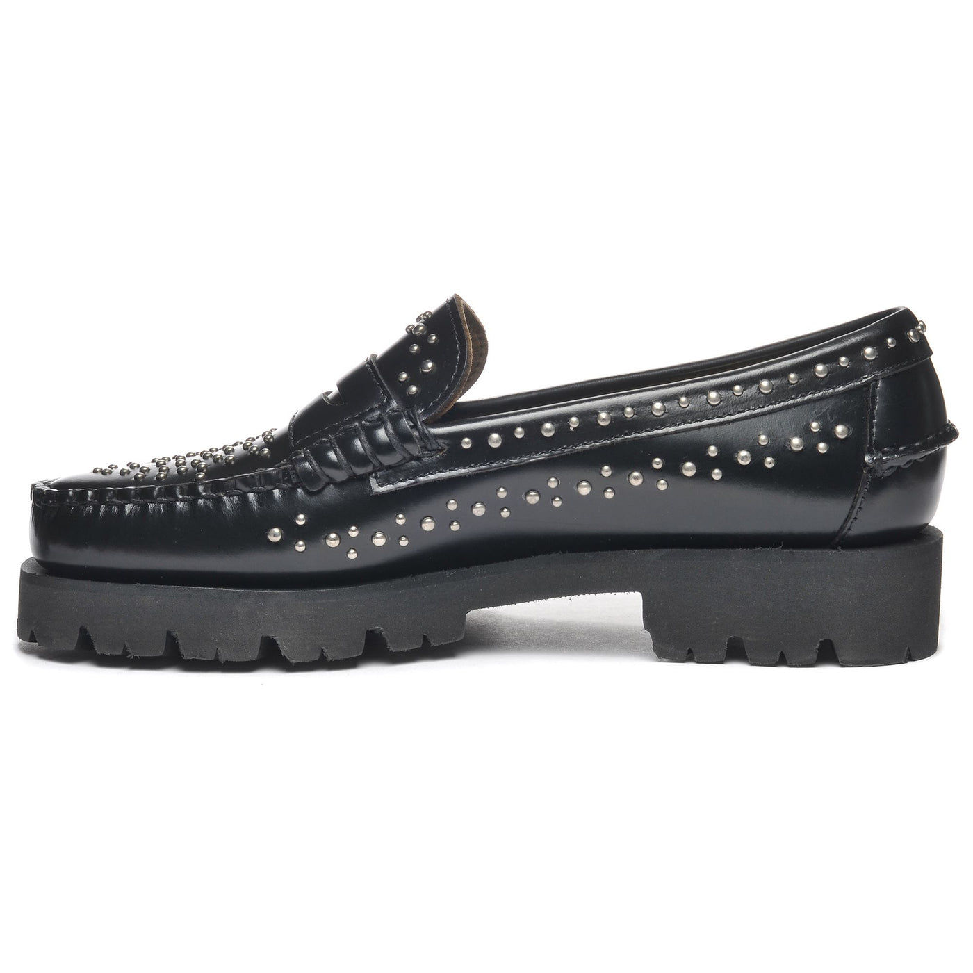Moc Woman DAN LUG STUDS WOMAN Moccasin BLACK Dressed Side (jpg Rgb)		