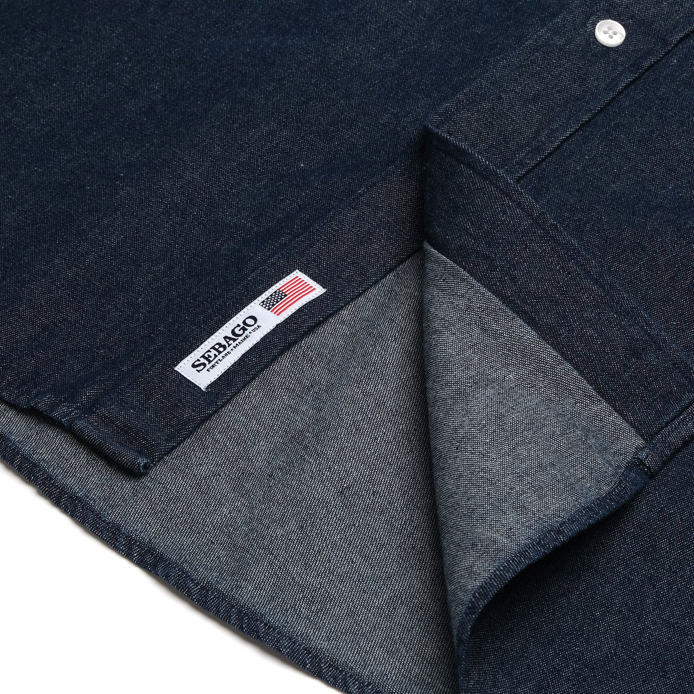 SHIRTS Unisex MERCER Button  Down BLUE DK DENIM Dressed Side (jpg Rgb)		