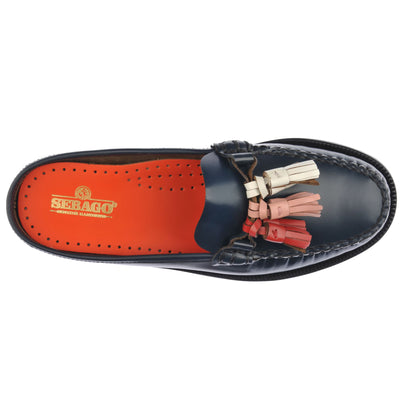 Moc Woman DAN CLOG TRIPLE TASSEL WOMAN Moccasin BRILLIANT BLUE - PINK BLUSH - WHITE - DK RED Dressed Back (jpg Rgb)		
