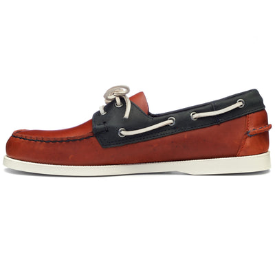 Docksides Man PORTLAND WAXY LEA Mocassin DK RED- BLUE NAVY Dressed Side (jpg Rgb)		