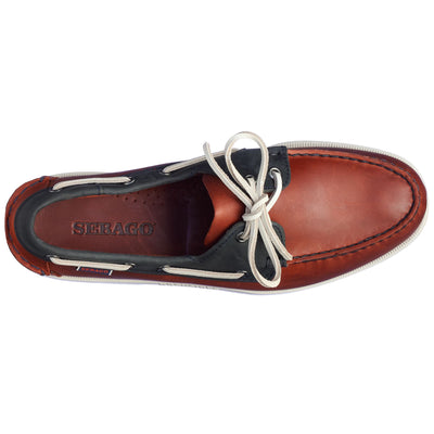 Docksides Man PORTLAND WAXY LEA Mocassin DK RED- BLUE NAVY Dressed Back (jpg Rgb)		