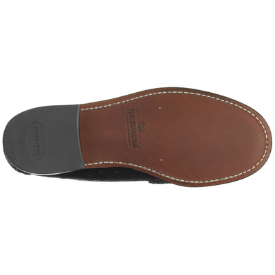 Moc Man DAN OSTRICH Moccasin BLACK Dressed Front (jpg Rgb)	