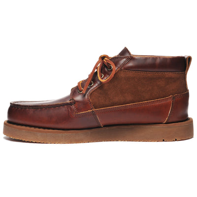 Moc Man ROGDEN MID WAXY SUEDE Mid Cut BROWN-DKBROWN Dressed Side (jpg Rgb)		