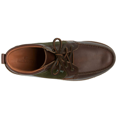 Moc Man ROGDEN MID WAXY SUEDE Mid Cut DK BROWN-DK MILITARY Dressed Back (jpg Rgb)		