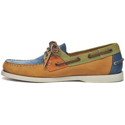 Docksides Man ROSSISLAND Mocassin MUSTARD-BLUE-GREEN-ORANGE Dressed Side (jpg Rgb)		