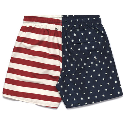 Bathing Suits Man BEND USA FLAG Swimming Trunk RED-BLUE-OFF WHITE USA FLAG Dressed Front (jpg Rgb)	